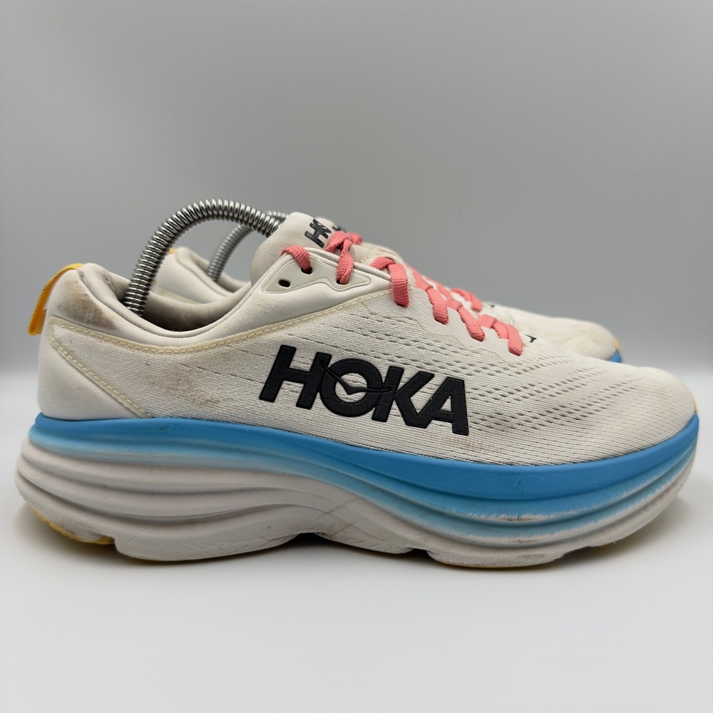Hoka One One Bondi 8 Women Size 9.5 Running Shoes Athletic Sneakers Blue Pink